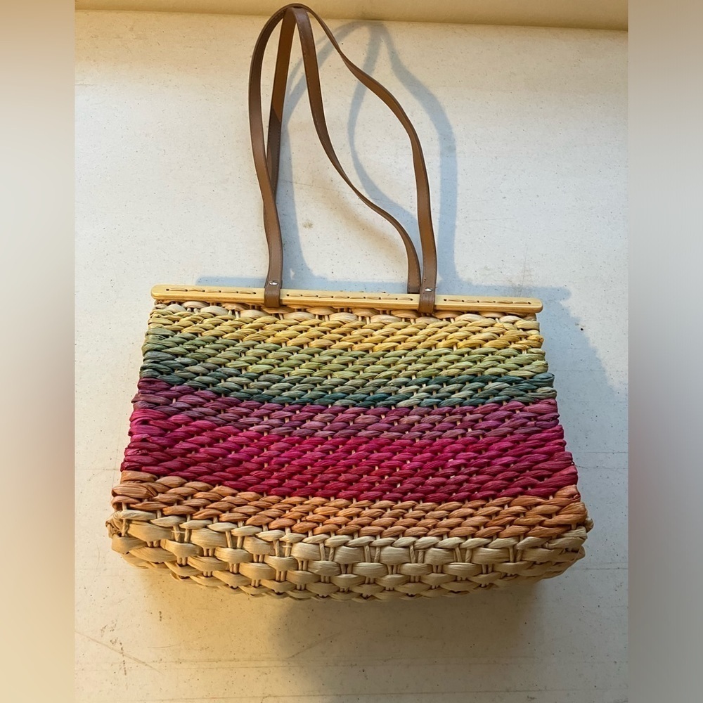 Cappelli‎ strawworld colorful tropical handbag with shoulder strap. 12x10x5